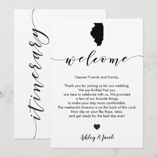 Illinois bruiloft welkomstbrief & routebeschrijvin programmakaart (Voorkant / Achterkant)