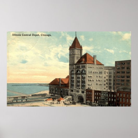 Illinois Central Depot Chicago Repro 1913 Poster (Voorkant)