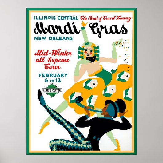 Illinois Central Railroad Mardi Gras-poster Poster (Voorkant)