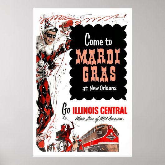Illinois Central Railroad, Mardi Gras-poster Poster (Voorkant)