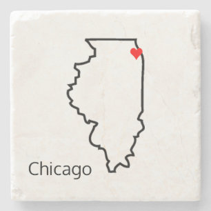 Illinois Chicago Love Custom Location Red Heart Stenen Onderzetter