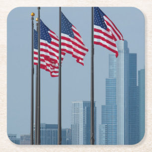 Illinois, Chicago. Navy Pier, Amerikaanse vlaggen  Kartonnen Onderzetters