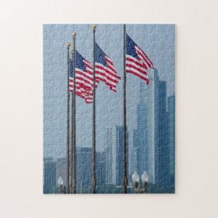 Illinois, Chicago. Navy Pier, Amerikaanse vlaggen  Legpuzzel