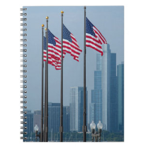 Illinois, Chicago. Navy Pier, Amerikaanse vlaggen Notitieboek