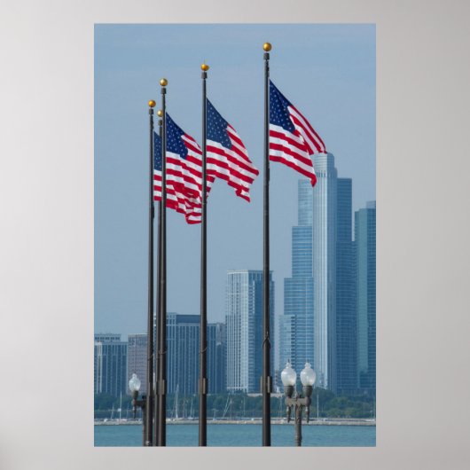 Illinois, Chicago. Navy Pier, Amerikaanse vlaggen Poster (Voorkant)