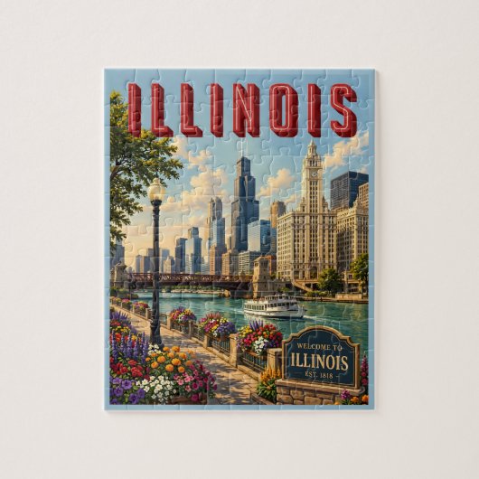 Illinois Chicago-rivier Legpuzzel (Verticaal)