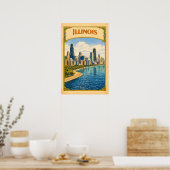 Illinois Chicago Silhouet Vintage Poster (Keuken)