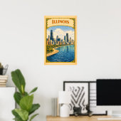 Illinois Chicago Silhouet Vintage Poster (Thuiskantoor)