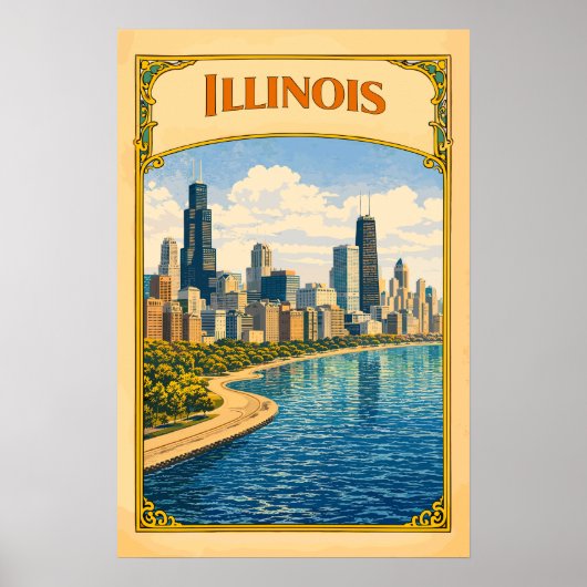 Illinois Chicago Silhouet Vintage Poster (Voorkant)