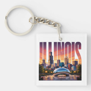 Illinois Chicago Silhouette Meer Voorzien Stad Avo Sleutelhanger