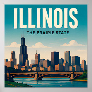 Illinois Chicago Springfield Midwest Reizen Poster
