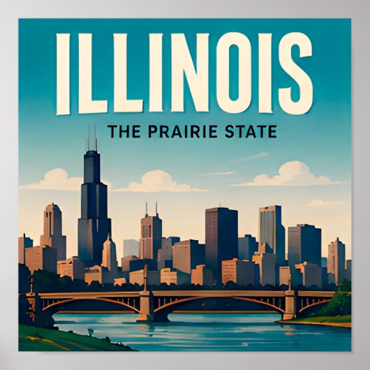 Illinois Chicago Springfield Midwest Reizen Poster (Voorkant)