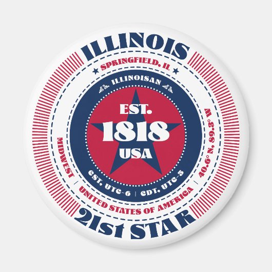 Illinois Cirkel Typografie Souvenir Magneet (Voorkant)