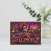 Illinois Día de los Muertos Retro Briefkaart (Staand voorkant)