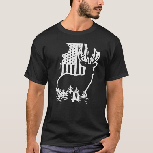 Illinois Elk Hunting State Map US Flag Patriotic H T-shirt (Voorkant)