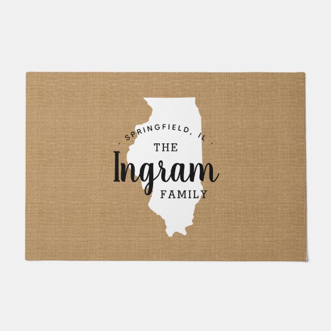 Illinois Familie Monogram Staat Doormat Deurmat (Voorkant)