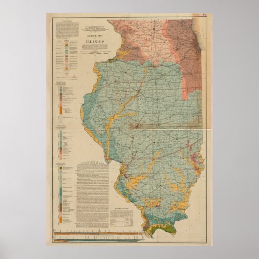 Illinois Geological Map (1917) Poster (Voorkant)