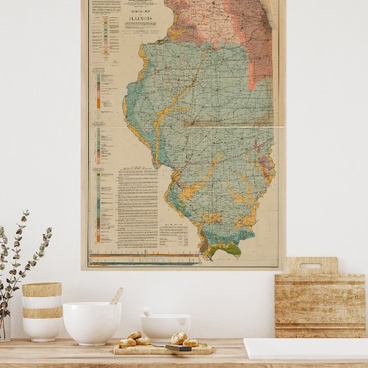  Illinois Geological Map (1917) Poster (Keuken)