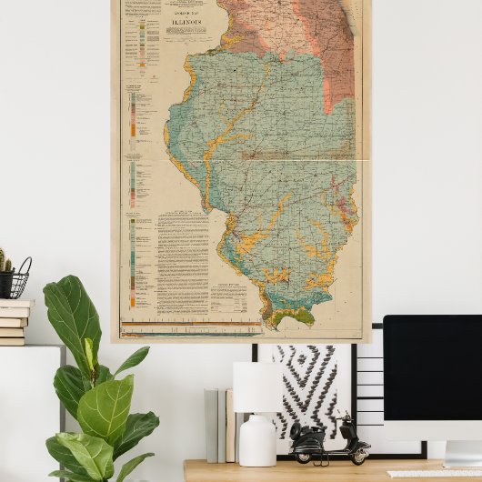  Illinois Geological Map (1917) Poster (Thuiskantoor)