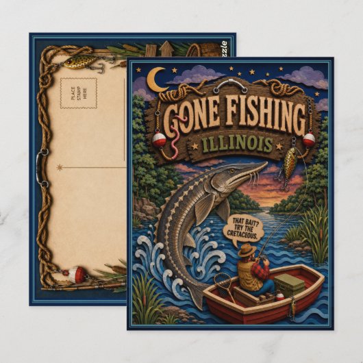 Illinois Gone Fishing Meersteur Briefkaart (Voorkant / Achterkant)