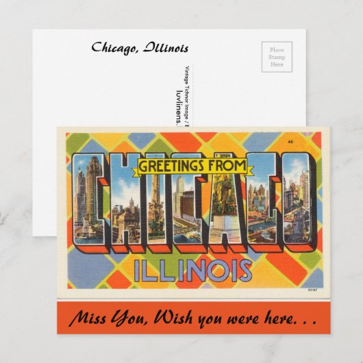 Illinois, Greetings uit Chicago Briefkaart (Voorkant / Achterkant)