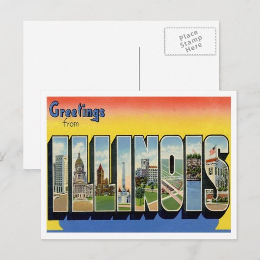 Illinois Greetings uit de Verenigde Staten Briefkaart (Voorkant / Achterkant)