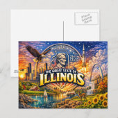 Illinois Groet Ansichtkaart Briefkaart (Voorkant / Achterkant)