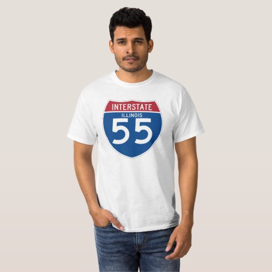 Illinois IL I-55 Interstate Highway Shield - T-shirt (Voorkant volledig)