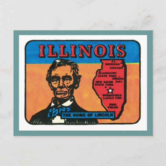 Illinois IL  State Label Briefkaart (Voorkant)