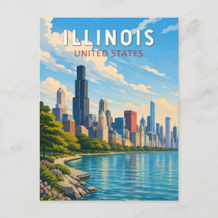 Illinois Illustratie Reis Kunst Vintage Briefkaart