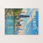 Illinois Illustratie Reis Kunst Vintage Legpuzzel (Horizontaal)