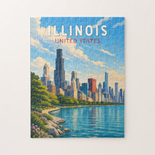 Illinois Illustratie Reis Kunst Vintage Legpuzzel