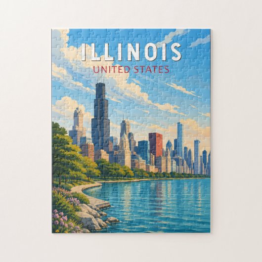 Illinois Illustratie Reis Kunst Vintage Legpuzzel (Verticaal)