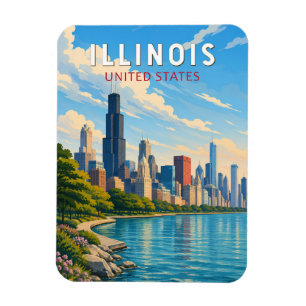 Illinois Illustratie Reis Kunst Vintage Magneet