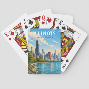 Illinois Illustratie Reis Kunst Vintage Pokerkaarten