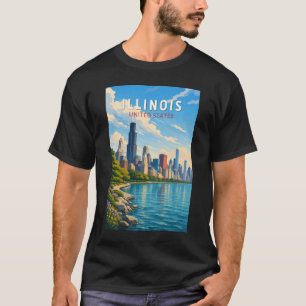 Illinois Illustratie Reis Kunst Vintage T-shirt