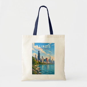 Illinois Illustratie Reis Kunst Vintage Tote Bag