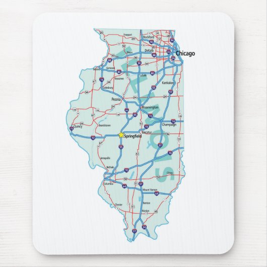 Illinois Interstate Map Mousepad Muismat (Voorkant)
