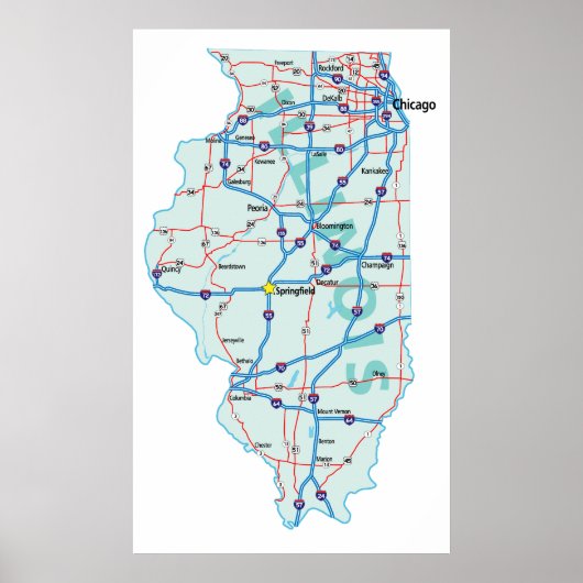 Illinois Interstate Map Print (Voorkant)