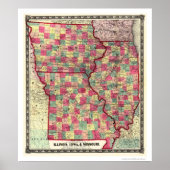 Illinois Iowa Missouri Railroad Map 1859 Poster (Voorkant)