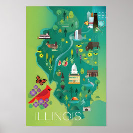 Illinois Kaart Afdruk Poster