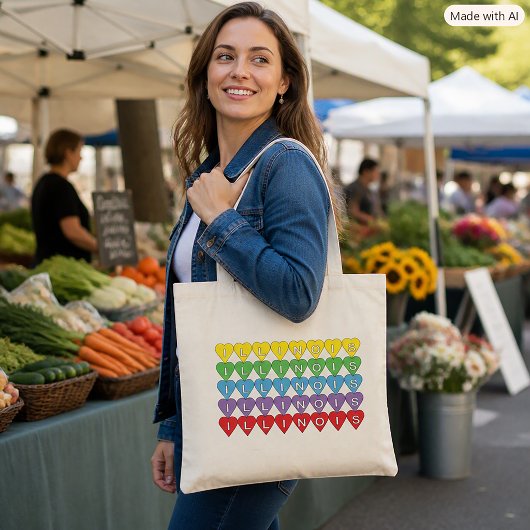 Illinois Kleurrijk Hart Liefde Tote Bag