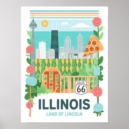 Illinois Land van Lincoln Verenigde Staten Zomer R Poster (Voorkant)