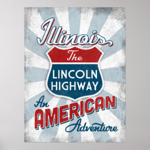Illinois Lincoln Highway  America Poster