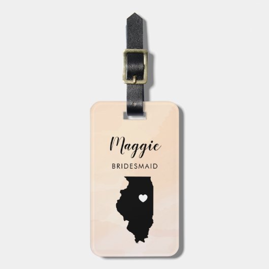 Illinois Map Bagage Label, Huwelijksfeest Welkom Bagagelabel (Voorkant verticaal)