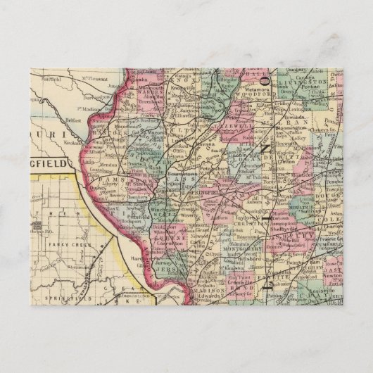 Illinois Map door Mitchell Briefkaart (Voorkant)
