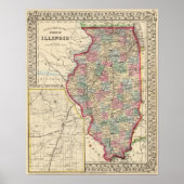 Illinois Map door Mitchell Poster (Voorkant)
