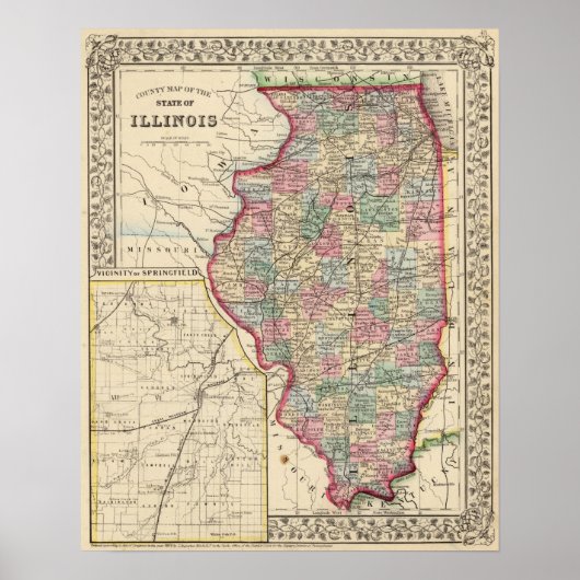 Illinois Map door Mitchell Poster (Voorkant)