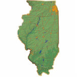 Illinois Map Magnet Fotobeeldje Magneet<br><div class="desc">Deze magneet,  gevormd als de staat Illinois,  toont een reliëfkaart van de staat omringd door een gouden effect grens. Illinoisan decor voor je koelkast. 
Kaart afgeleid van de afbeeldingen op nationalatlas.gov.</div>