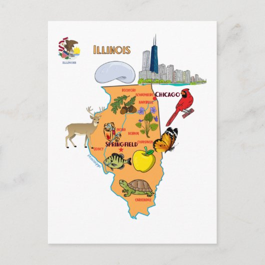 Illinois Map met toeristische bestemmingen Briefkaart (Voorkant)